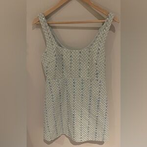 Storia Y2K square-neck turquoise tweed sequins minidress size medium